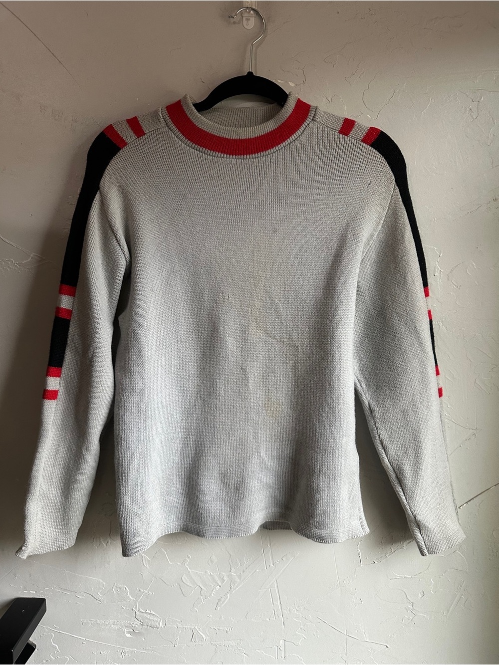 Vintage Obermeyer 100% Wool Ski Sweater Retro Après Ski Alpine Racing Stripe